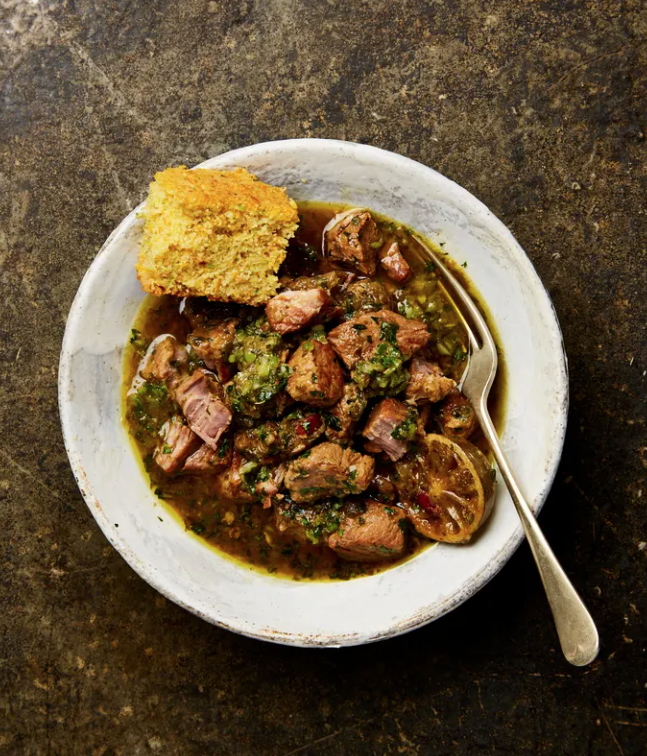 Green chili with pork with cornbread.png