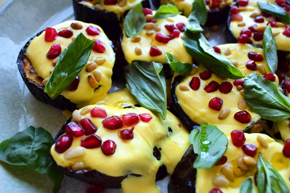 Aubergine with saffron yoghurt.png